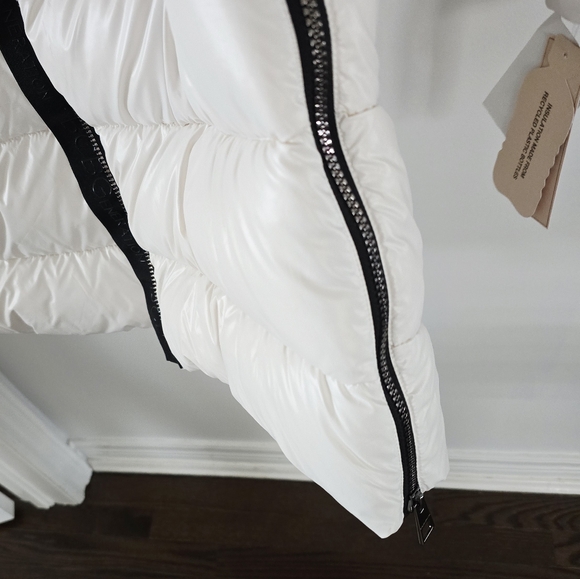 BCBG Generation Off White Black Long Puffer Parka Coat Jacket Size L - Picture 7 of 12